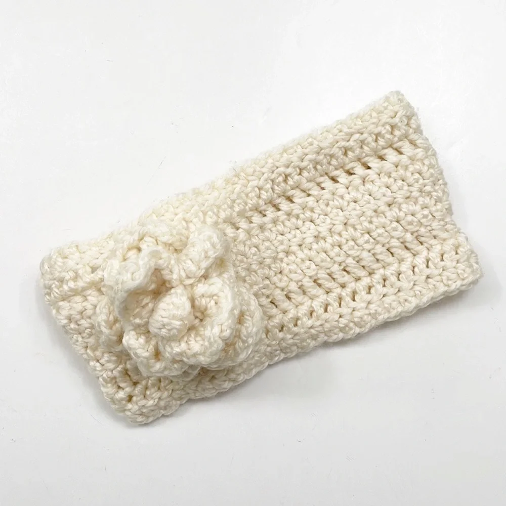 Cream floral knit ear warmer headband